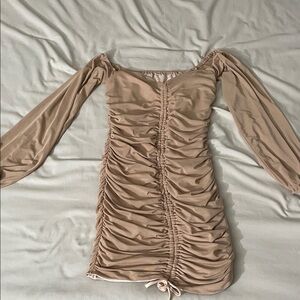 Elegant Tan Ruched Dress